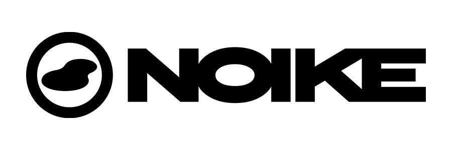 Black logo with the word 'NOIKE' and a shoe icon on a white background